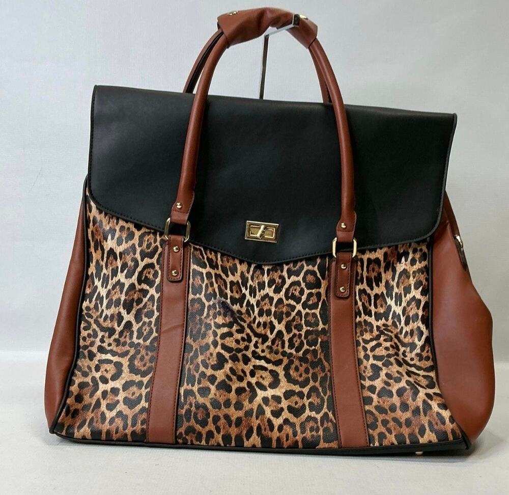 BADGLEY MISCHKA LEOPARD TRAVEL WEEKENDER TOTE BAG